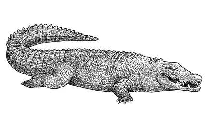 Fototapeten Saltwater crocodile illustration, drawing, engraving, ink, line art, vector © jenesesimre