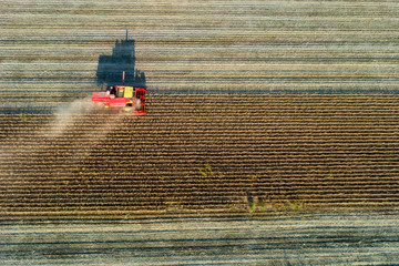 Fototapeta na wymiar Soybean harvest shoot from drone