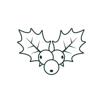 Holly Berry Christmas Line Icon. Vector Flat Style Outline Illustration