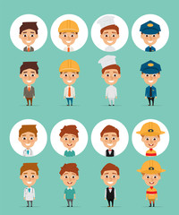 Collection of people character in occupation cartoon with illustration vector design. man working in job.