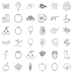 Fruit icons set, outline style