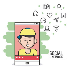 Social network on smartphone icon vector illustration graphic design