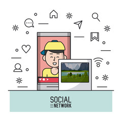 Social network on smartphone icon vector illustration graphic design