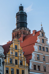 Fototapeta premium View of St. Elizabeth's Church in Wroclaw Old Town. Elizabeth's Church - oldest churches in Wrocław (14th century) and the tallest (91.5 m) buildings in the city. Wroclaw, Poland.