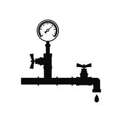 manometer on a pipe with a tap icon black vector. flat design isolated on white background