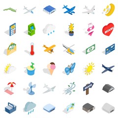 Beach icons set, isometric style