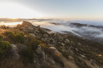 Dawn clouds at Rocky Peak Park above the San Fernando Valley in Los Angeles, California.  
