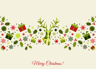 Christmas colorful  decoration with deer, gifts and  snowflakes.