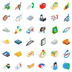 Fund icons set, isometric style