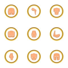 Plastic surgery icons set, cartoon style