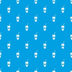 Paper cup with straw pattern seamless blue