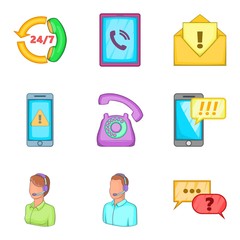 Hotline icons set, cartoon style