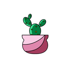 Cactus flat line vector icon on isolated background. Stylized illustration of succulent plant in pot.