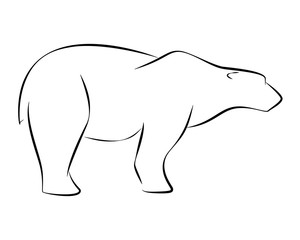 Black line bear on white background. Hand drawing vector graphic.
