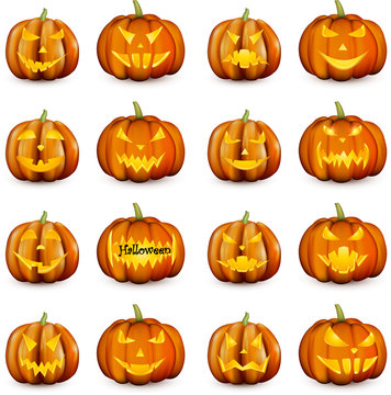 Orange 3d halloween pumpkins set.