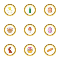 Easter celebration icons set, cartoon style