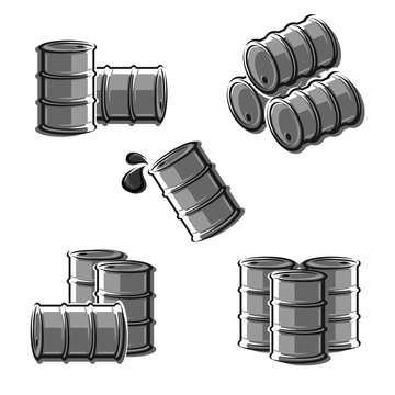 Oil Barrel Label Collection Set. Vector