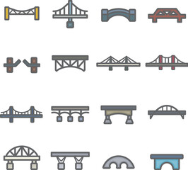Bridge line icon set vector