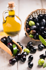 Olives And Olive Oil In a Bottle