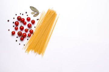 cherry and pasta on white backround