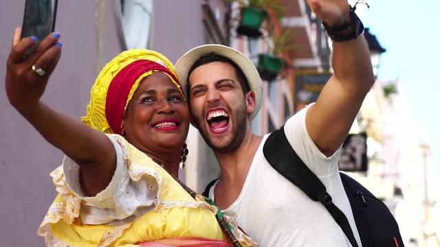 Taking a Selfie with Brazilian Woman - "Baiana" in Pelourinho, Bahia