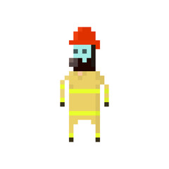 Pixel character firefighter for games and applications