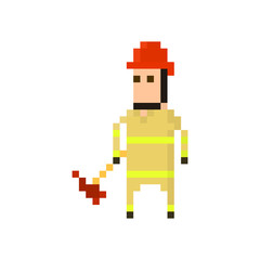 Pixel character firefighter for games and applications