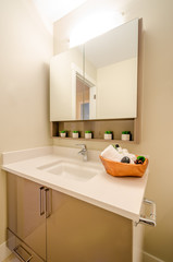 Interior design of a cozy bathroom in a house hotel.