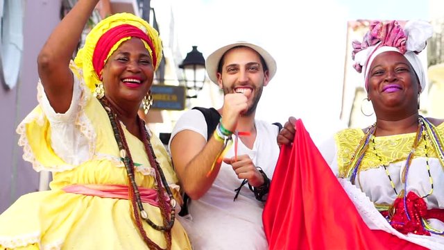 Taking a Selfie with Brazilian Woman - "Baianas" in Pelourinho, Bahia
