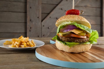 Hamburger on chopping board