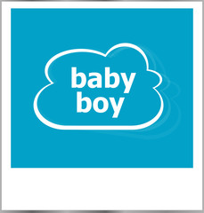 baby boy word social concept, photo frame isolated on white