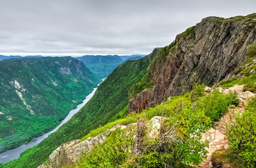 Overview on the valley of Malbaie river from an high angle on the summit, Mont des Érables, Quebec, Canada