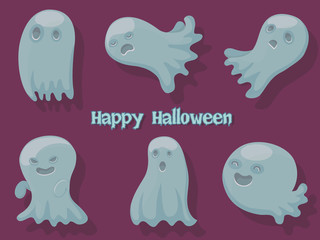 Set of Ghost cartoon vector halloween on background