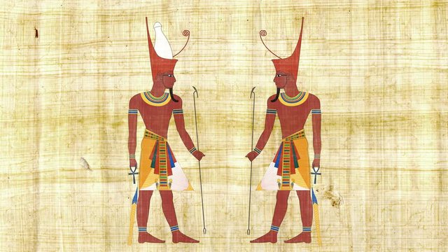 Lower Egypt Pharaoh and All Egypt Pharaoh on a Papyrus Background