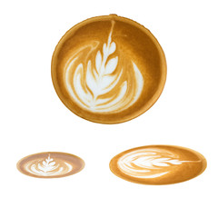 Latte art pattern foam top view isolated on white background, clipping path included
