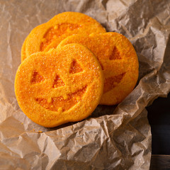 Halloween pumpkin cookies on a plate