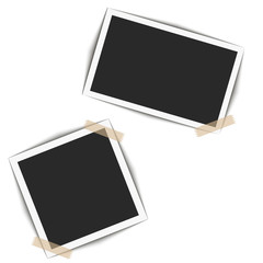 Blank retro photo frame on sticky tape. Vector illustration.