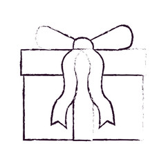 gift in carton box with ribbon blurred silhouette on white background