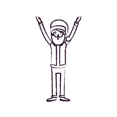 santa claus caricature full body with hands up hat and costume blurred silhouette on white background