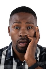 Obraz premium Surprised man against white background