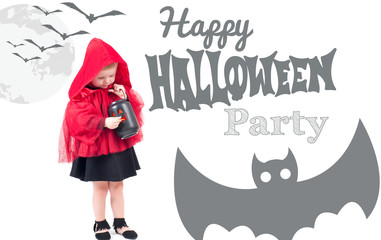 Halloween. Little Red Riding Hood. Beautiful little girl in a red raincoat.