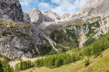 granite peaks above Val Ombretta in Dolomites, Italy