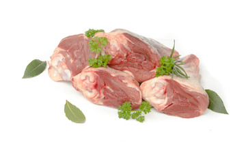 Fresh red meat, lamb shank raw, chops isolated on white