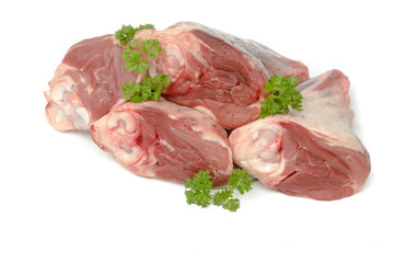 Fresh red meat, lamb shank raw, chops isolated on white