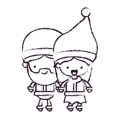santa claus couple cartoon full body man and woman happiness expression blurred silhouette on white background