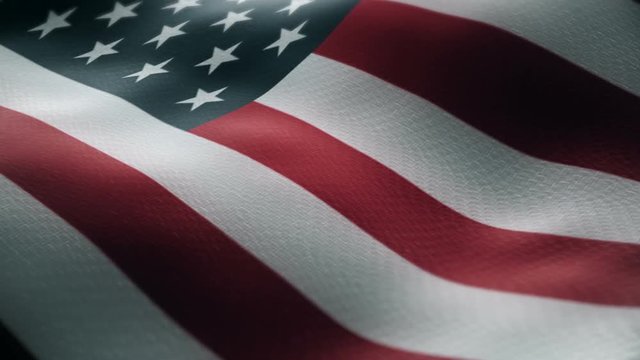 Closeup of a waving american flag looping defocus