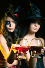 Halloween party 2017 Fashion women like witch holding cocktail