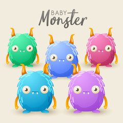 Colorful Cute  Monsters Set : Vector Illustration