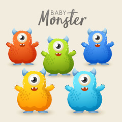 Colorful Cute  Monsters Set : Vector Illustration