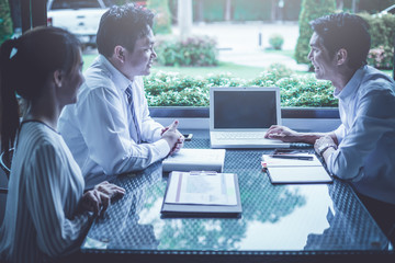 business teamwork discussing ideas and planning about profits summary at meeting room ;